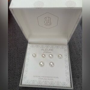 Aleure Freshwater Pearl Earrings Sterling Silver Set Lot of 3